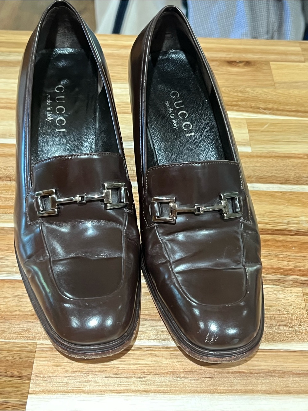 Gucci Brown Leather Horsebit Heel Loafers